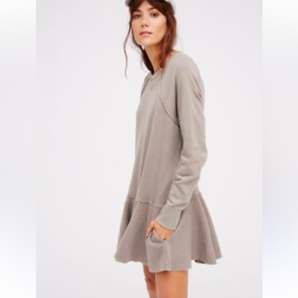 Free People Scoop Neck Drop-Waist Sweater Dress in Taupe